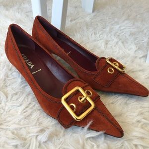 Prada Suede Buckle Kitten Heel